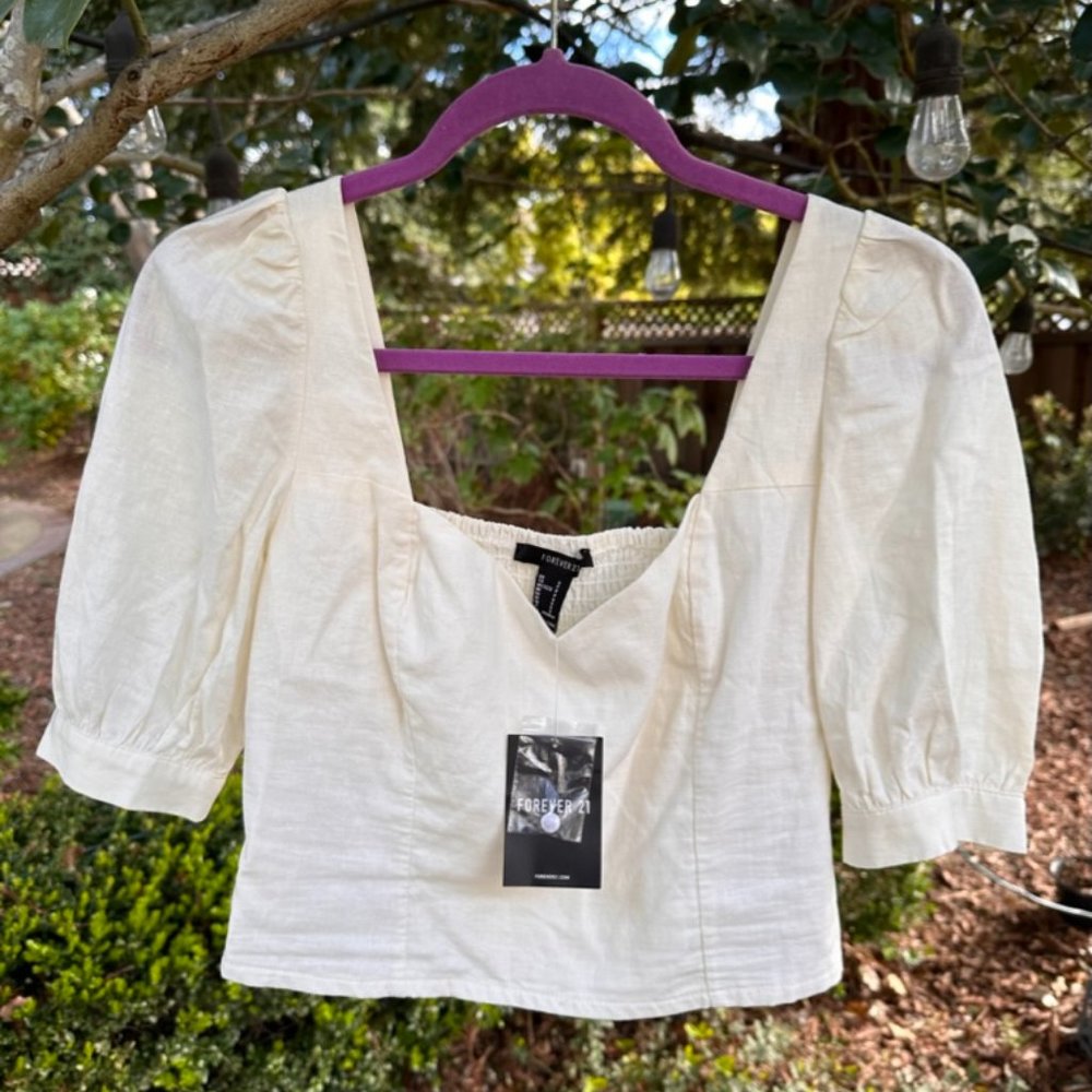 Linen Puff Sleeve Top sz S